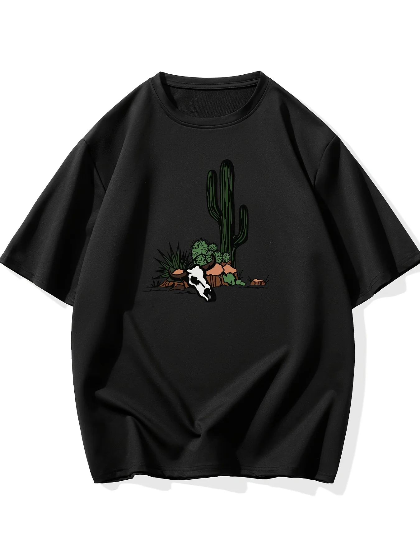 

Cactus Skull Graphic Tee - Men's 220g Cotton Western Print T-Shirt Soft & Comfy Plus Sizes