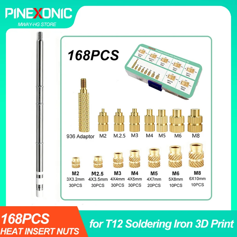 T12 Soldering Iron 168PCS Heat Tool Kit M2-M8 Hot Melt Knurled Nut Embedded Insertion Tips for 3D Printed Parts Installation