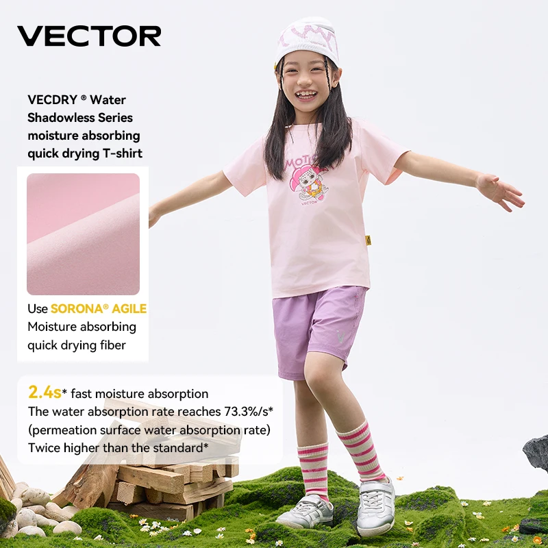 VECTOR T-shirt enfant garçon et fille dessin animé animal 7A antibactérien séchage rapide plage randonnée et escalade