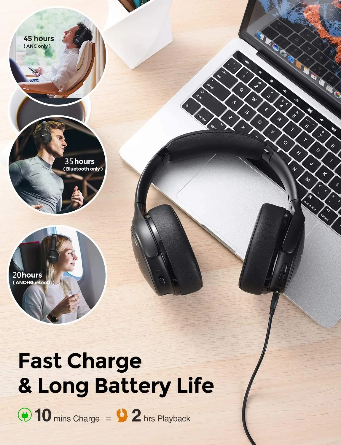 سماعات رأس Mpow H19 IPO اللاسلكية مع ميكروفون CVC8.0 بلوتوث V5.0 قابلة للطي، شحن سريع/جهير عميق هاي فاي/وقت تشغيل 35 ساعة