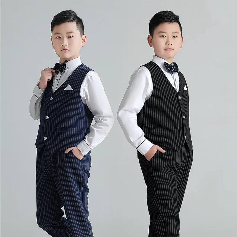 

Formal Boys Suits for Weddings Vest Pants Children Party Clothes Striped Kids School Costume Gentlemen Teenager Tuxedos Sets