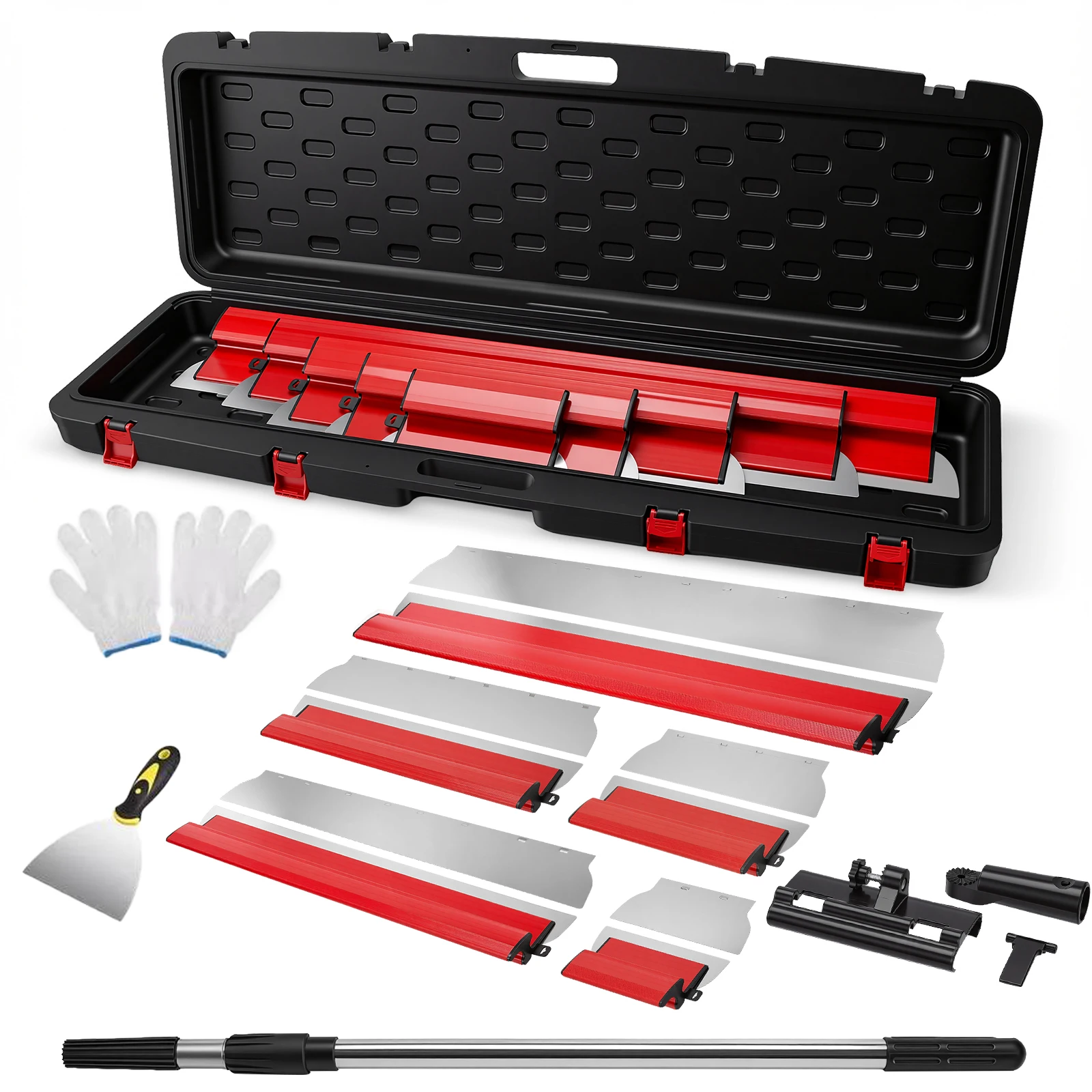 Multi-Size Drywall Skimming Blade Set 25/40/60/80/100cm Stainless Steel with Extension Pole Wall Plastering Smoothing Tool