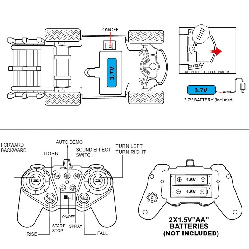 Carretilla elevadora con Control remoto, 2,4G, 1/24, con luces de pulverización, tablero de carretilla elevadora de 4 canales, vehículo de ingeniería de baja elevación, juguetes para niños