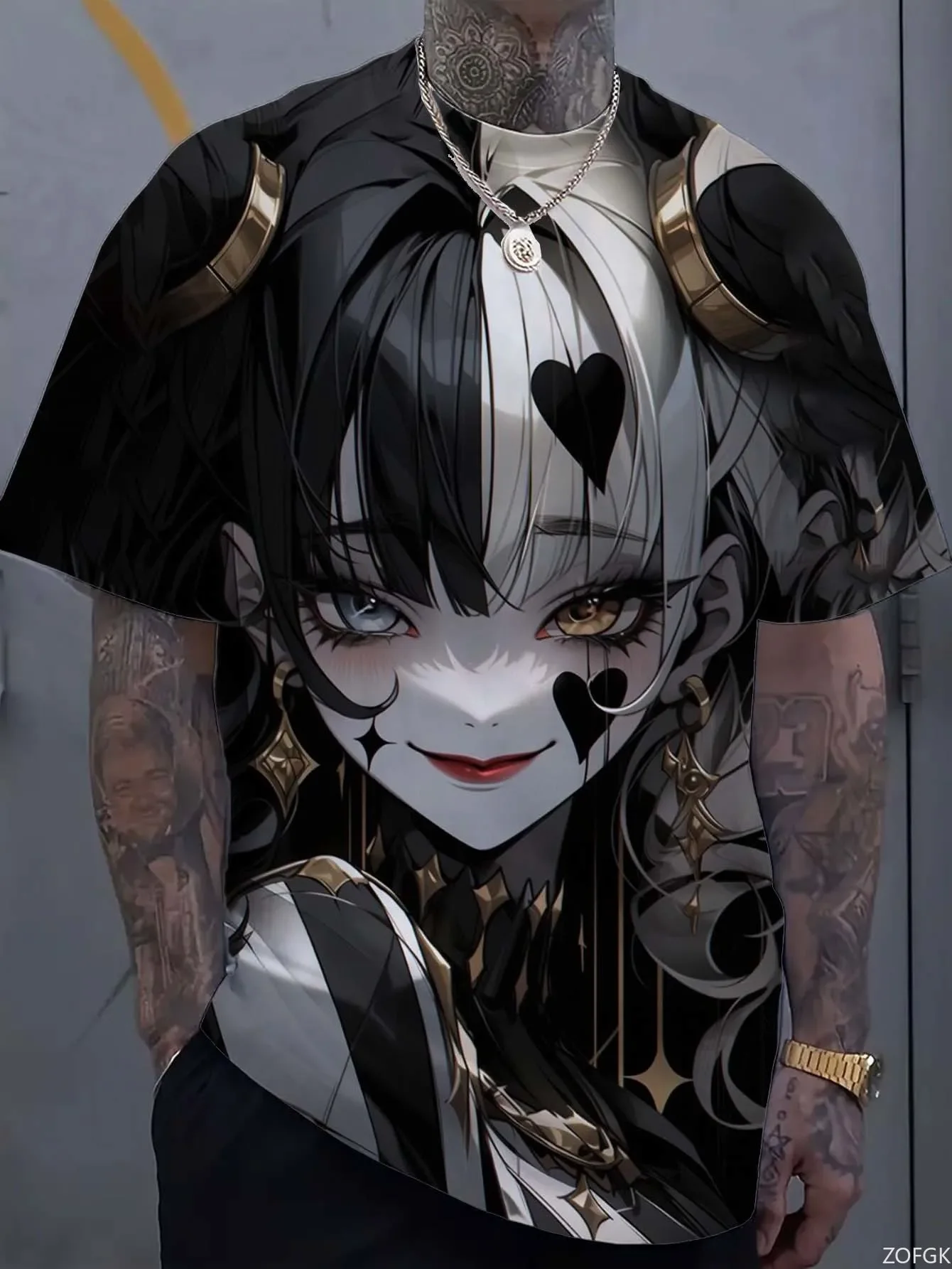 

2025 Summer Harajuku Top Short Sleeved Cartoon Tattoo Girl Pattern 3D Printed Men's T-shirt Men's Oversized Sportswear Bad Girl