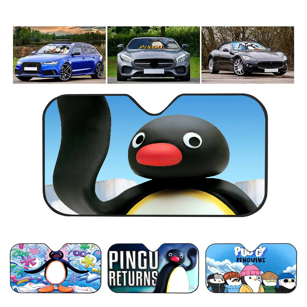 Cartoon Cute Pingu Penguin Anime Windshield Sun Shade For Car SUV Truck Front Window Sun Shade Accessory Visor Protector Cover