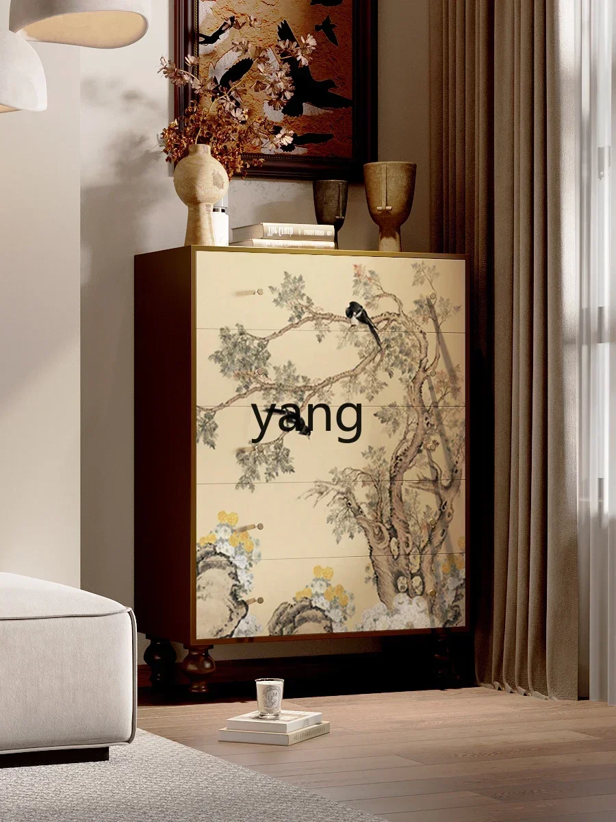 レトロな高級感のある無垢材のチェスト、リビングルームのソファ収納ロッカー