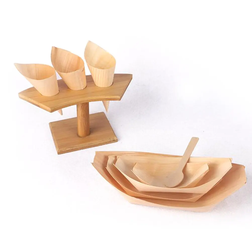 25Pcs Wood Disposable Ice Cream Cone Cups Party Snacks Appetizers Creative Cone Shape Biodegradable Serving Cones for Catering