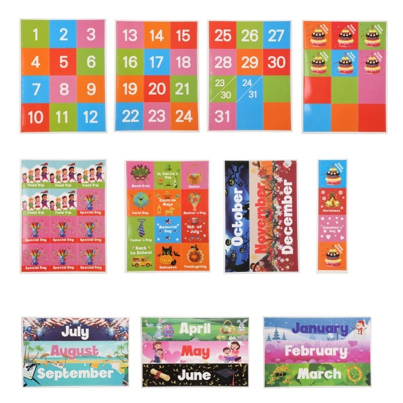 Home Learning Set Hanging Calendar Weather Pocket Chart Kids Classroom Learning Supplies 88 Full-color Cards Ages 3+