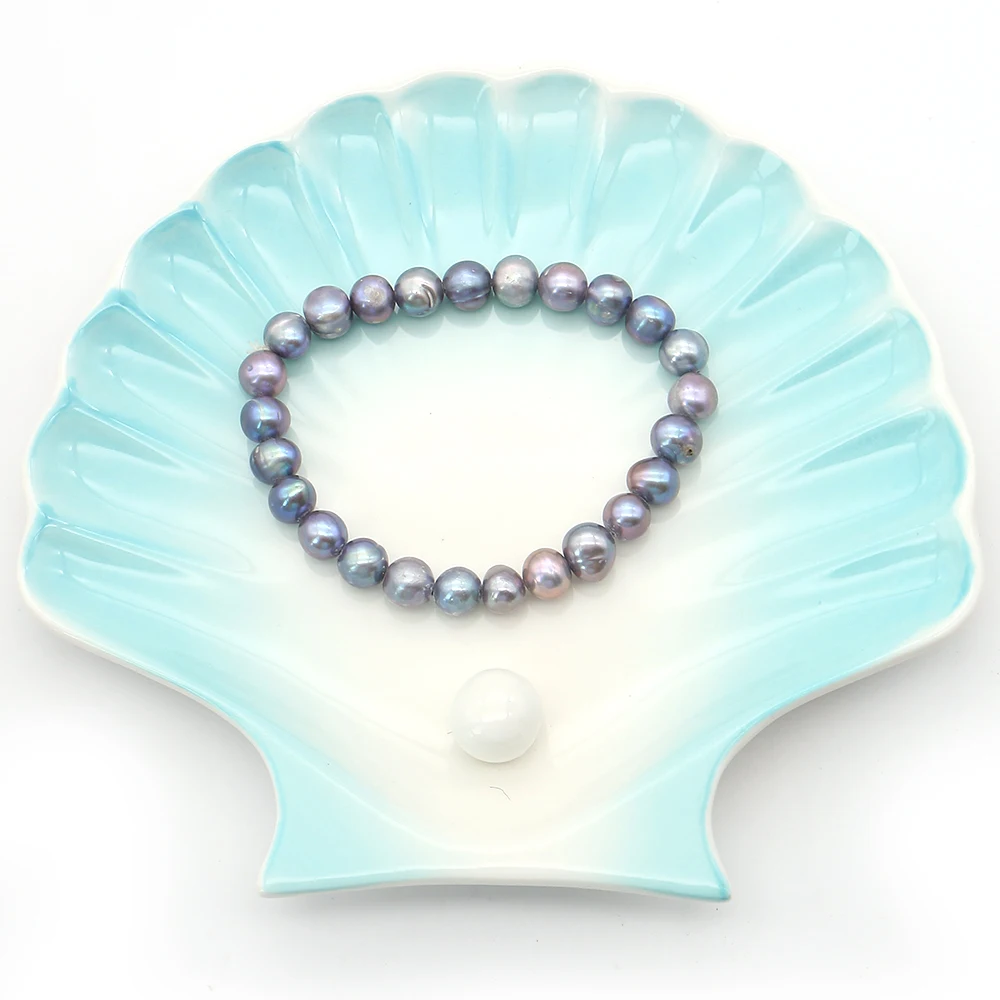 

20cm Irregular Round Pearl Bracelet 8-9mm Blue-Purple Gradient Baroque Freshwater Pearls Handmade Jewelry Components 1strand