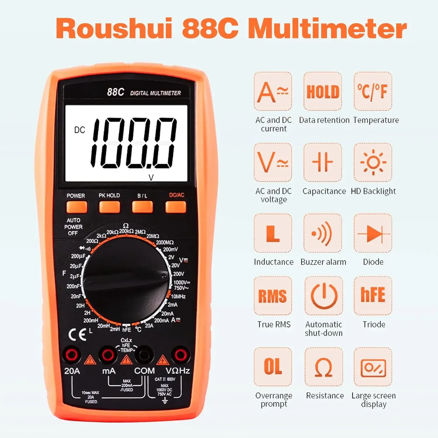 RuoShui 88C Digital Multimeter True RMS Voltmeter Current Tester Resistance Inductance Capacitance Diode Triode Continutity Test