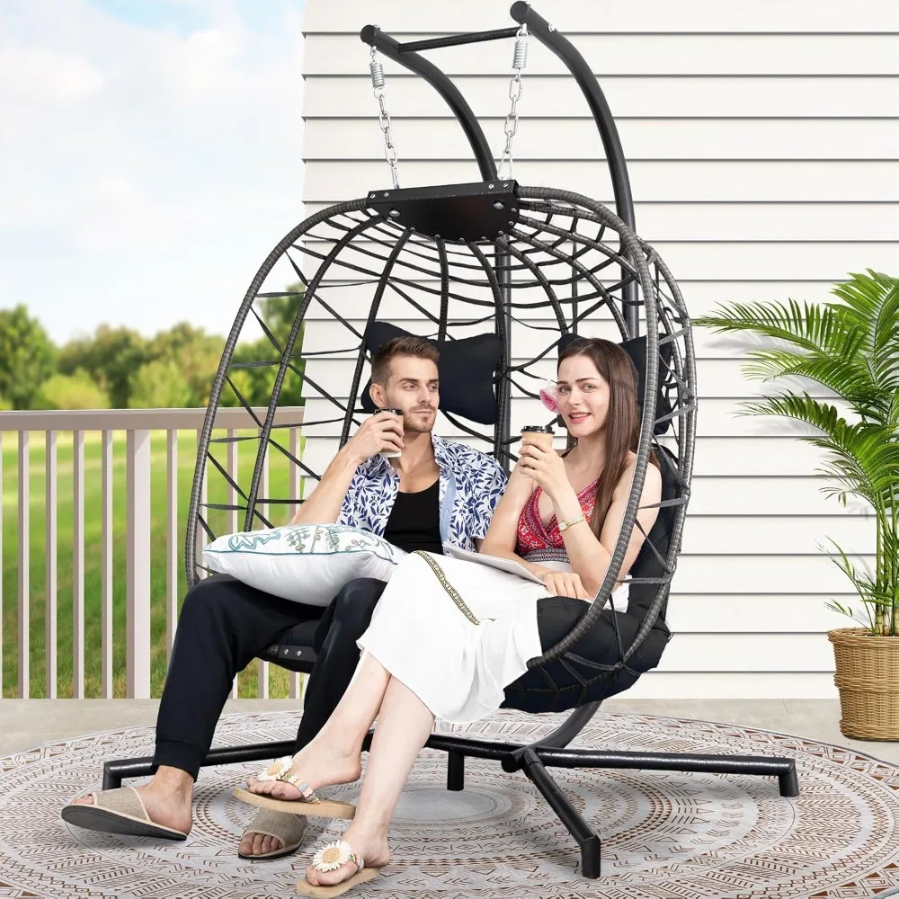 

2 Person Hanging Egg Chair, Double Hanging Chair for Patio Garden Outdoor Indoor Balcony, Large Rattan Wicker Swing Chair