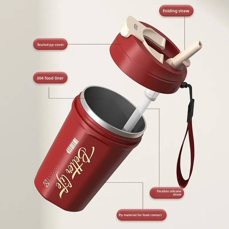 Xícara de café de aço inoxidável 304 com tampa, xícara de café com leite e chá, copo para beber isolado e resistente ao calor de parede dupla