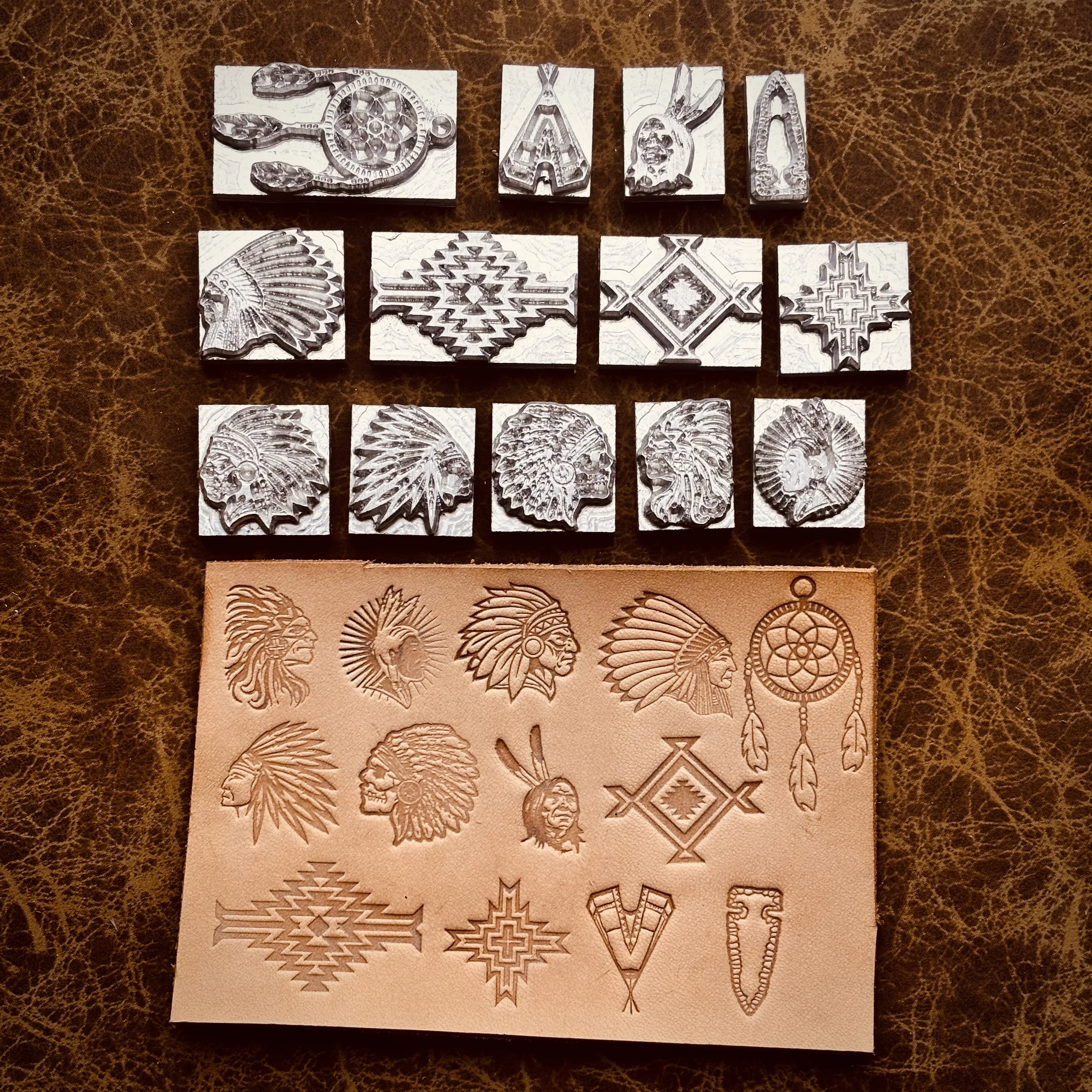 Juego de sellos de cuero indígena americano, molde de grabado de aluminio, 13 piezas/juego, para manualidades en cuero, estampado en caliente, prensado en frío, tallado