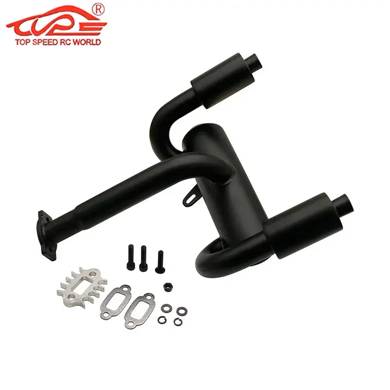 1/5 Rc Car Parts Double Exhaust Pipe with Muffler for 1/5 Scale HPI ROFUN BAHA ROVAN KM BAJA 5B SS Buggy Truck Upgrade Parts