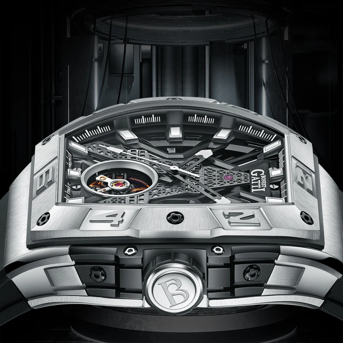 ساعة يد ميكانيكية فاخرة من BONEST GATTI مصنوعة من زجاج الياقوت المقاوم للماء بقرص ذهبي وردي وساعة ميكانيكية أوتوماتيكية