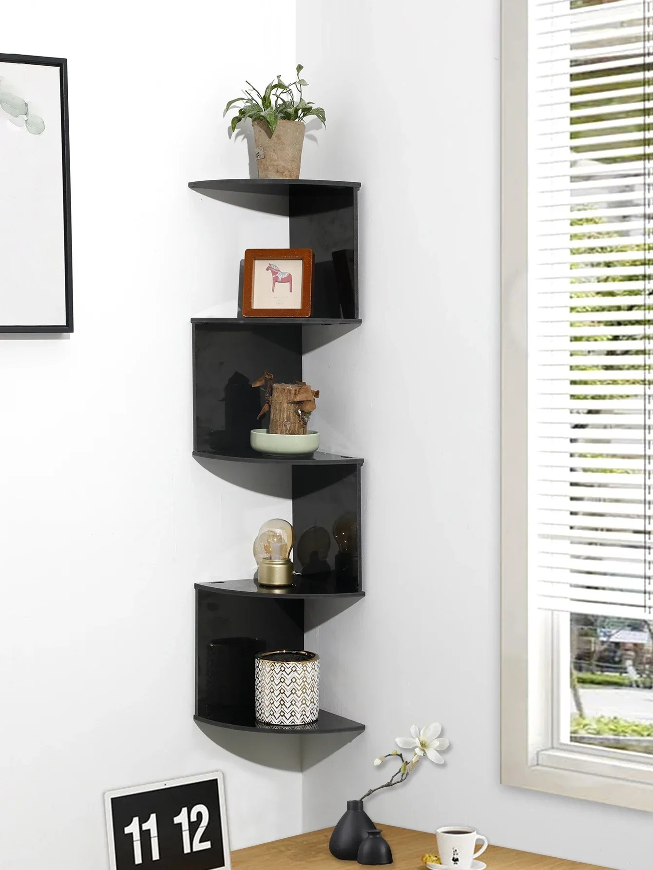 5-tier Floating Wall Shelf Corner Storage Rack Aesthetic Room Decoration Home Decoration Living Room Kitchen Display Stand Ledge