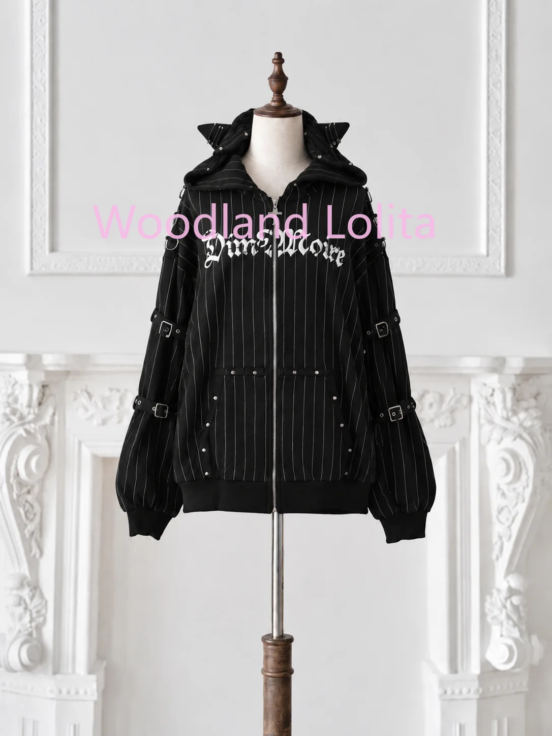 Women Jackets Goth Jackets Japanese Y2k Tops Streetwear Striped Rivet Harajuku Coats 2026 Ropa Mujer Ear Hooded Striped Outwear
