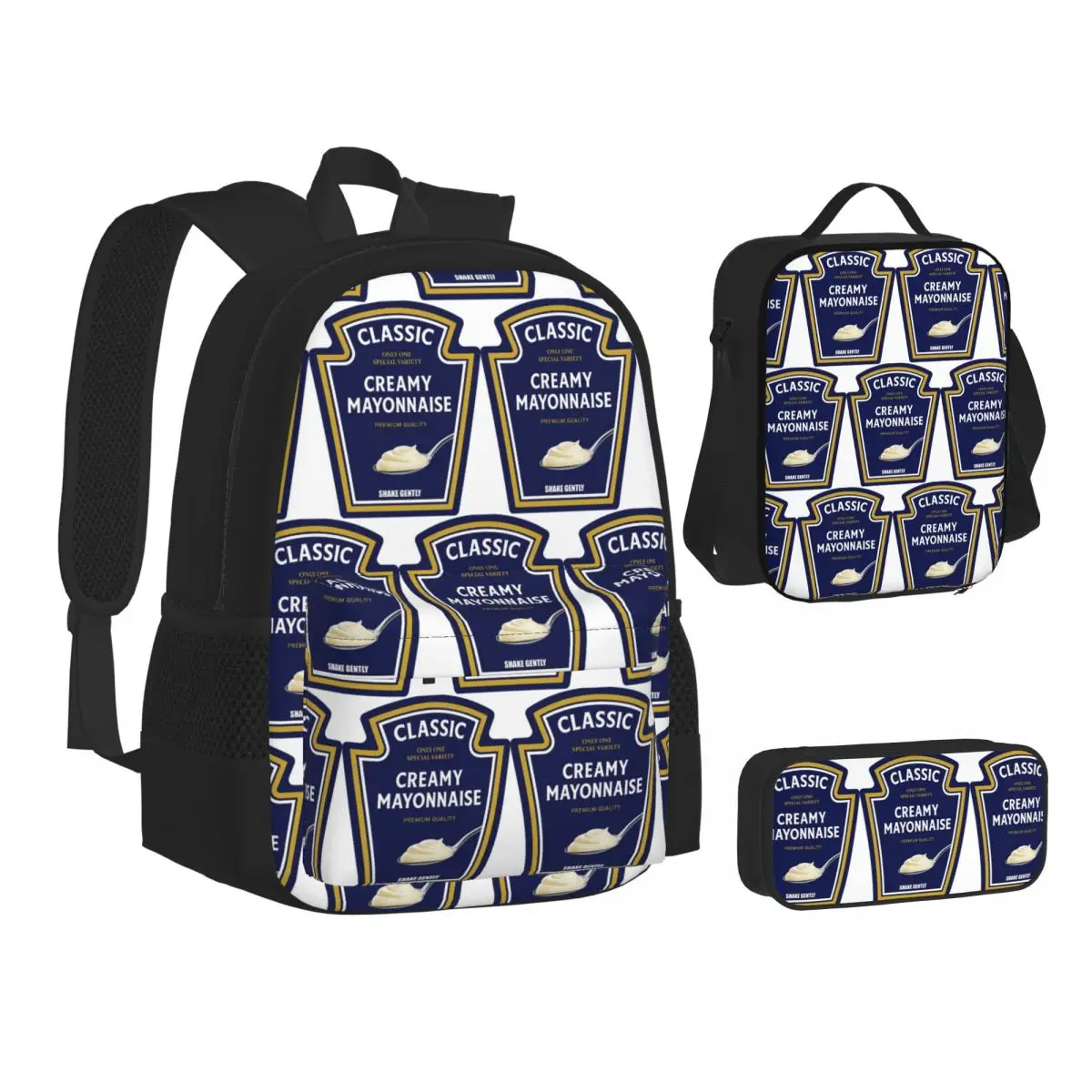 

Mayonnaise Halloween 2023 Costume Family Group Matching Couple Ketchup Mustard Mayo Backpacks Lunch Bag Pen Bag Three-Piece Set