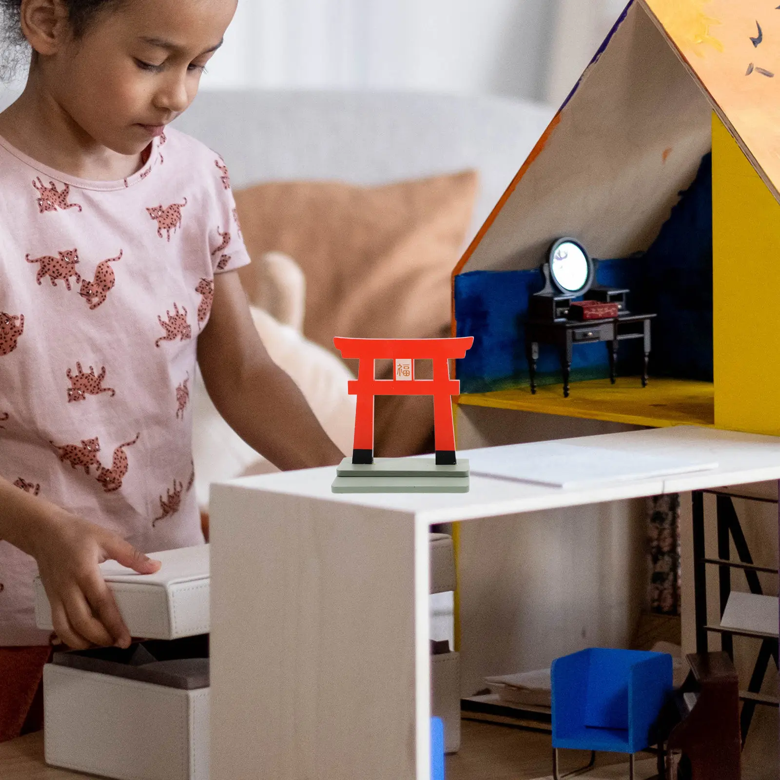 

1Pcs Mini Blessing Door Adornment Wooden Chinese Traditional Door Creative Style Ornament Mini House Decor