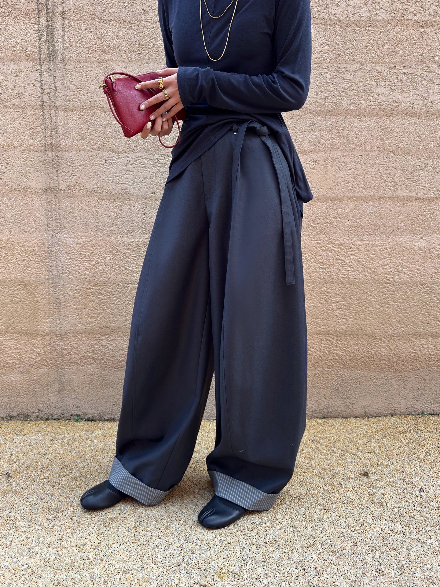 

Buuyie Cloud County Casual Loose Grey Pants Draped Old Money Style Wide Leg Pants High Waist Polyester Blend Ladies Trousers