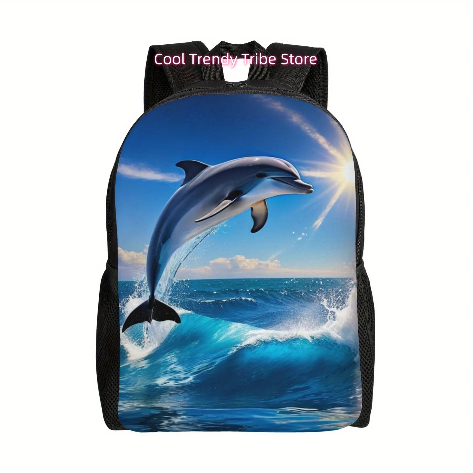Dolphin Print Lightweight Backpack - Large Capacity, Adjustable Straps, Zip Closure for School, College & Travel