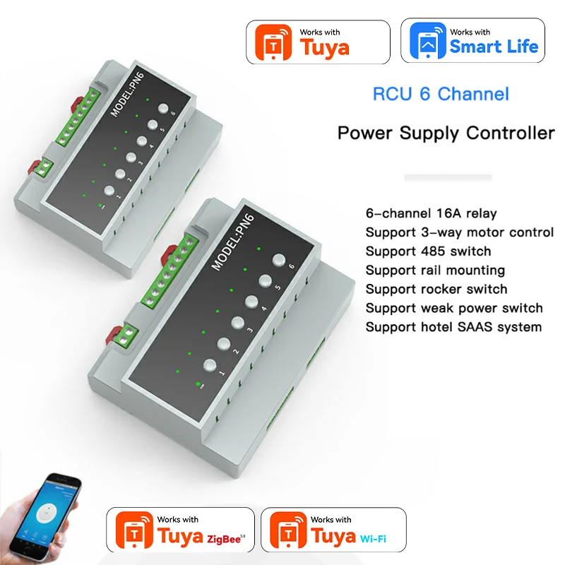 6 CH 16A Relay Switch Module Work with Tuya Smart Zigbe WIFI 6-way Power Remote Control Appliance Control Relay Module 110V-240V