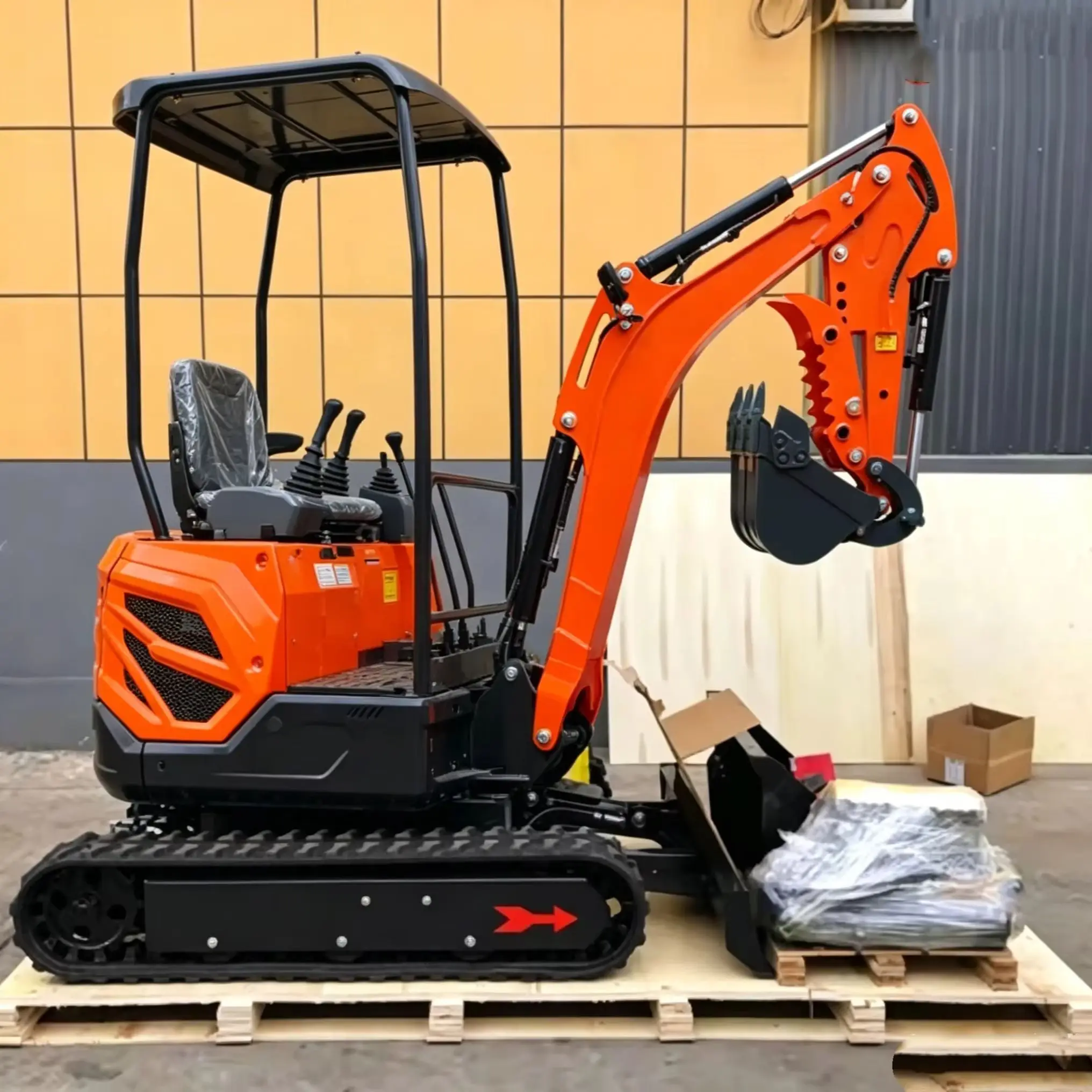 1,2-Tonnen-Minibagger mit Gummiketten, kleiner hydraulischer Bagger mit Hammer-, Erdbohrer- und Greiferaufsätzen für Landwirtschaft und Garten, kundenspezifisch anpassbar