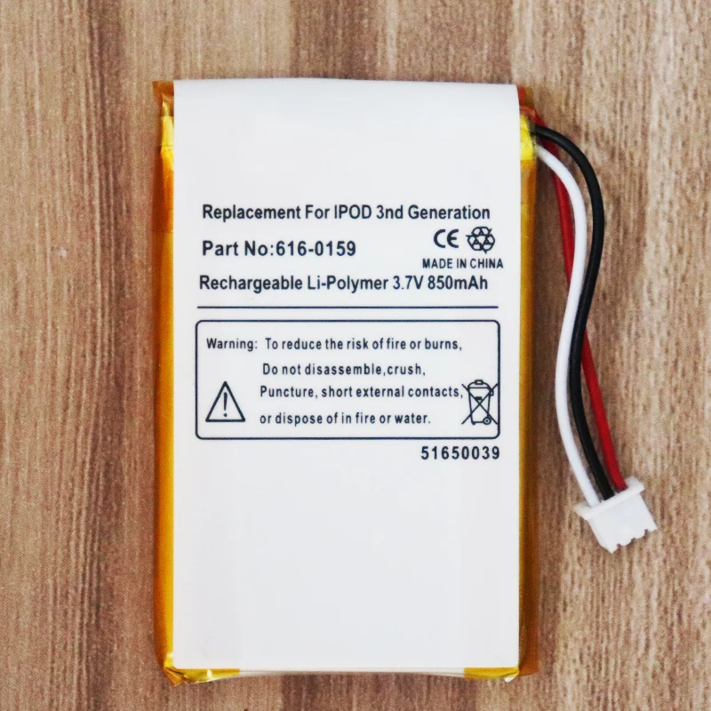 

High Capacity 850mAh SSD HD Upgrade 616-0159 battery For iPod 3 3G Gen 3rd Generation A1040 Batteries