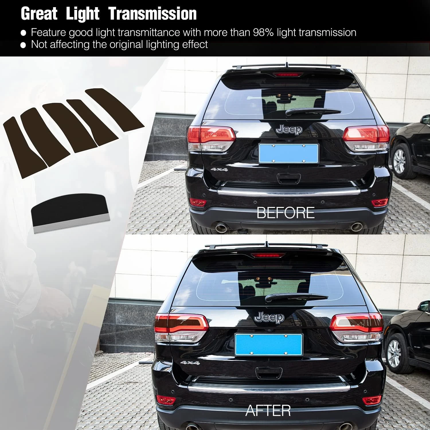 

(Темный) — накладка на задний фонарь, виниловая наклейка на крышку фонаря для Jeep Grand Cherokee 2014-2021 гг.
