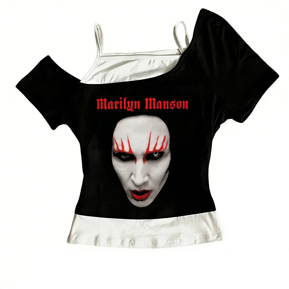 Marilyn Masnson tshirt girl 80s graphic hip hop Comfortable Punk t-shirt korean clothes Retro streetwear Pastel Vintage Gothic