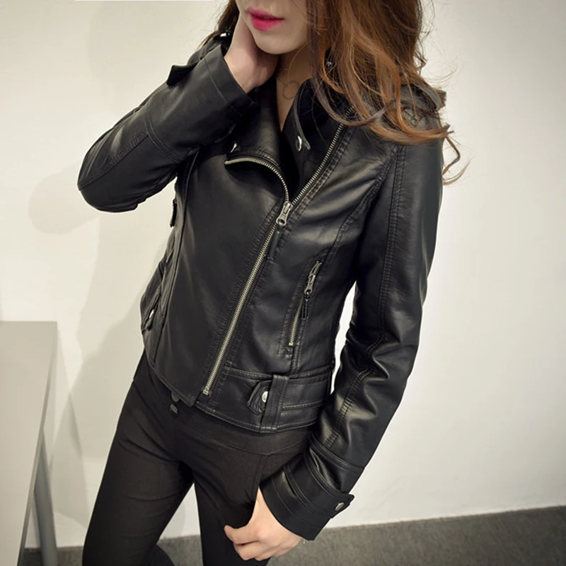 Black Faux Leather Jacket Women Y2K Retro Moto Biker Windproof Pu Leather Jackets Korean Street Cropped Outerwear Woman Clothes
