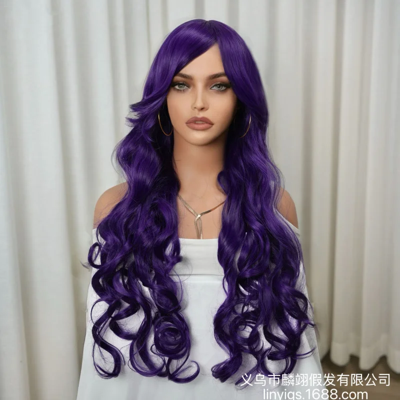 

Новый стиль для женщин: синтетический парик с челкой, крупными волнами, длинными кудрями и эффектом естественной гофрировки.