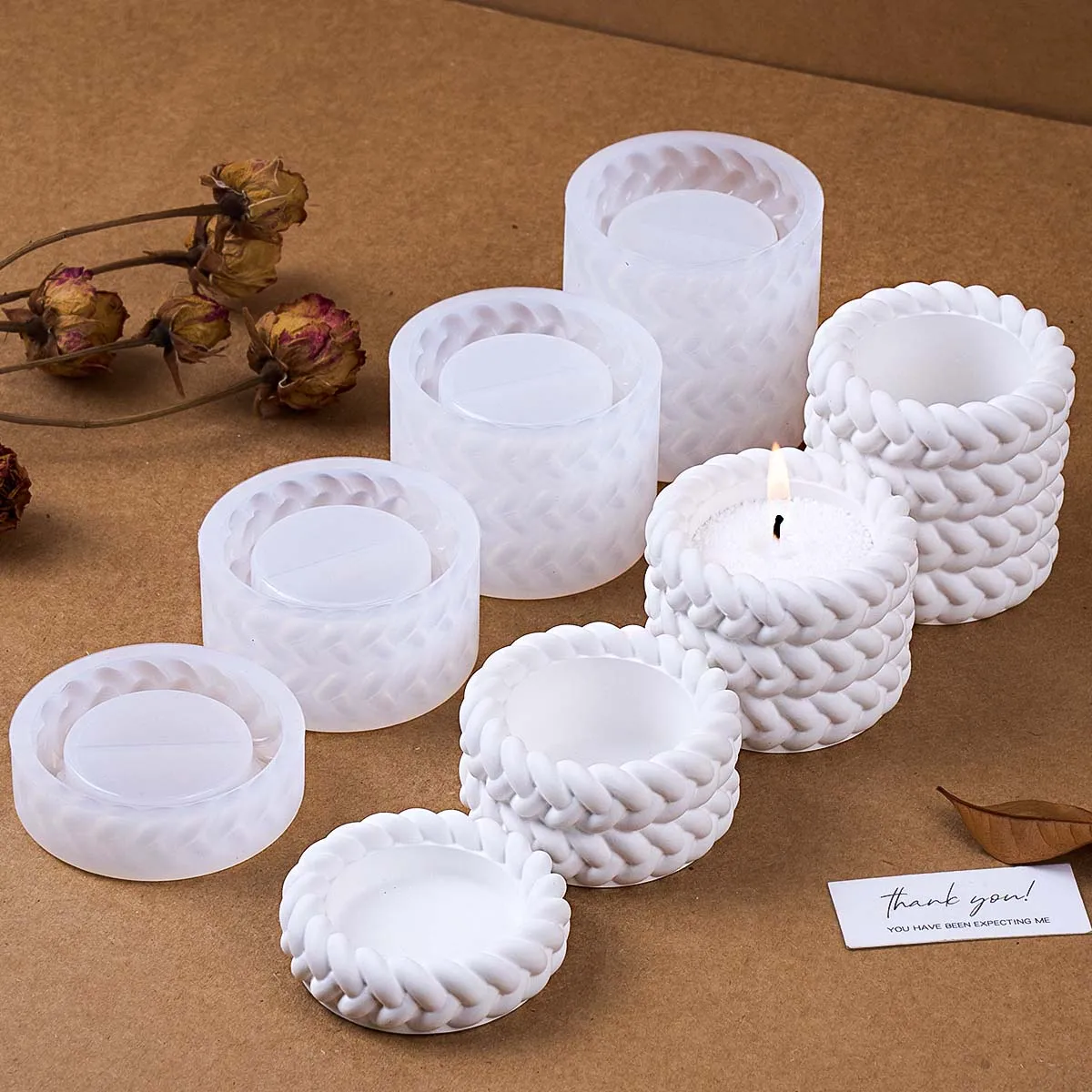 

1/2/3/4 Floors Hemp Rope Candle Jar Silicone Mold DIY Handmade Round Shape Scented Woven Bowl Storage Box Resin Plaster Mold