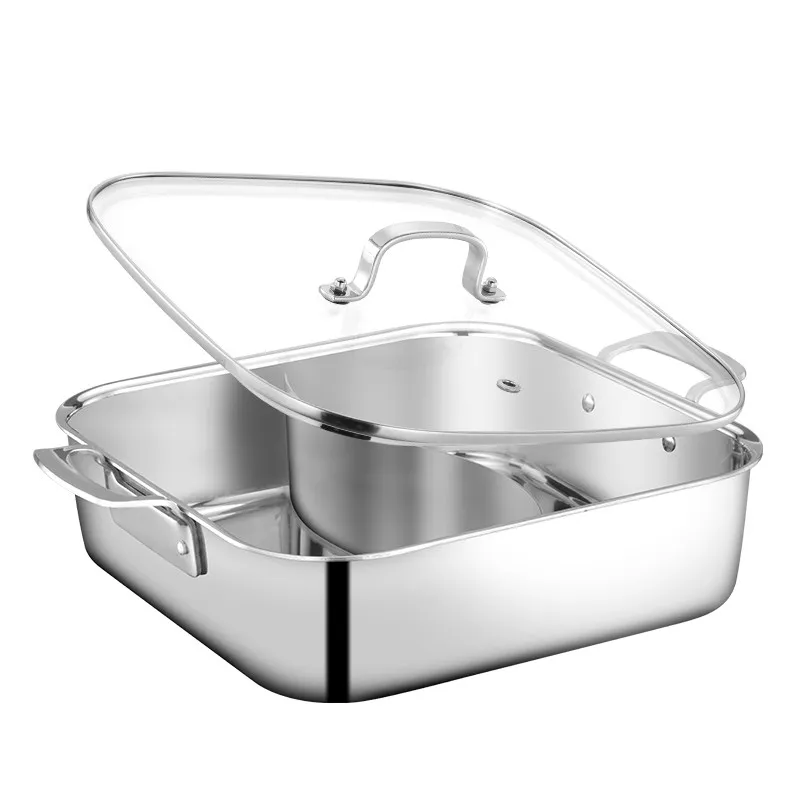 YJQ stainless steel square hot pot household thickened clear soup mandarin duck grid hot pot basin