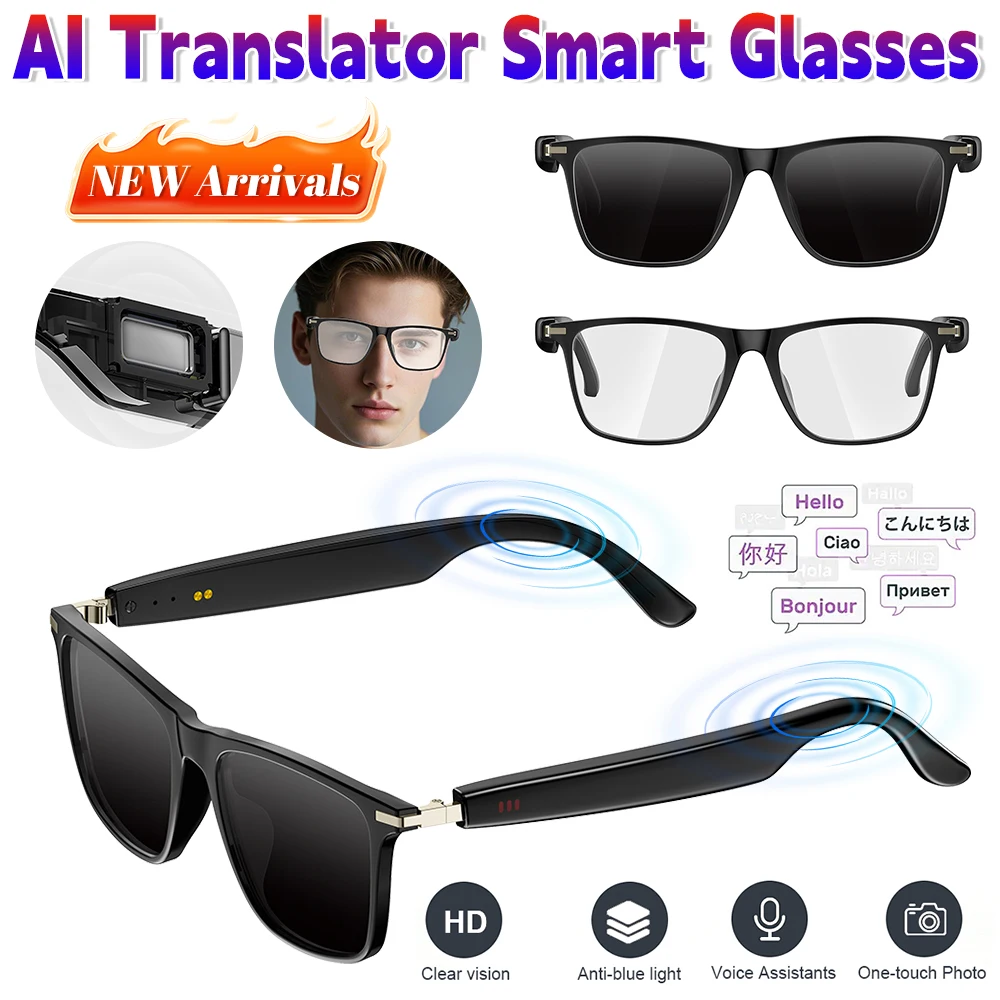 

Smart Glasses with AI Translator BT Glasses Waterproof Outdoor Sports Headphones for Men Women Hands-Free Music & Calls