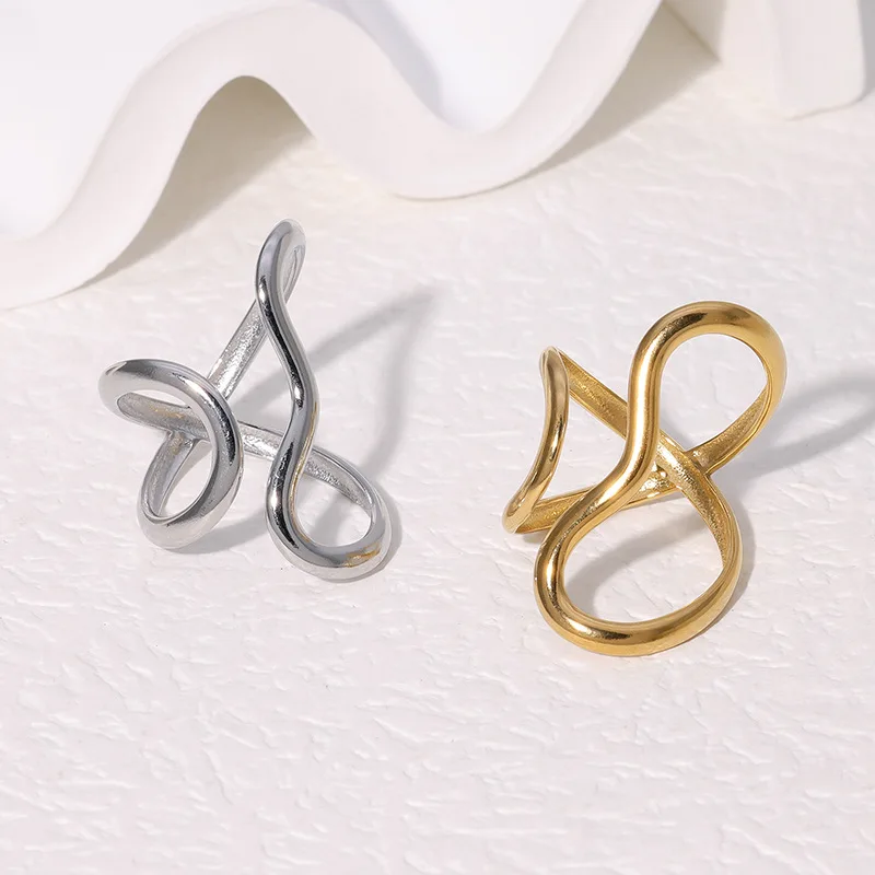 Minimalist infinite twist open ring abstract 8-shaped curve metal finger ring jewelry suitable for women's daily party wear
