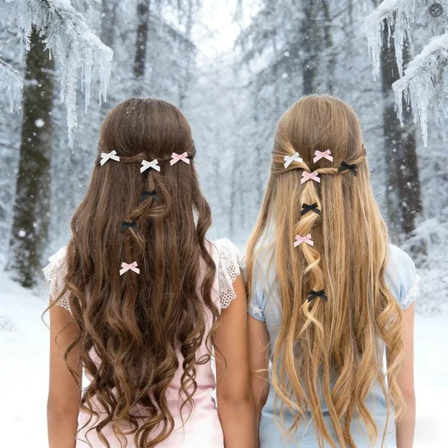 Black Solid Color Bow Hair Clips, Premium Polyester-Cotton Alligator Hair Clips for Women - Image 3