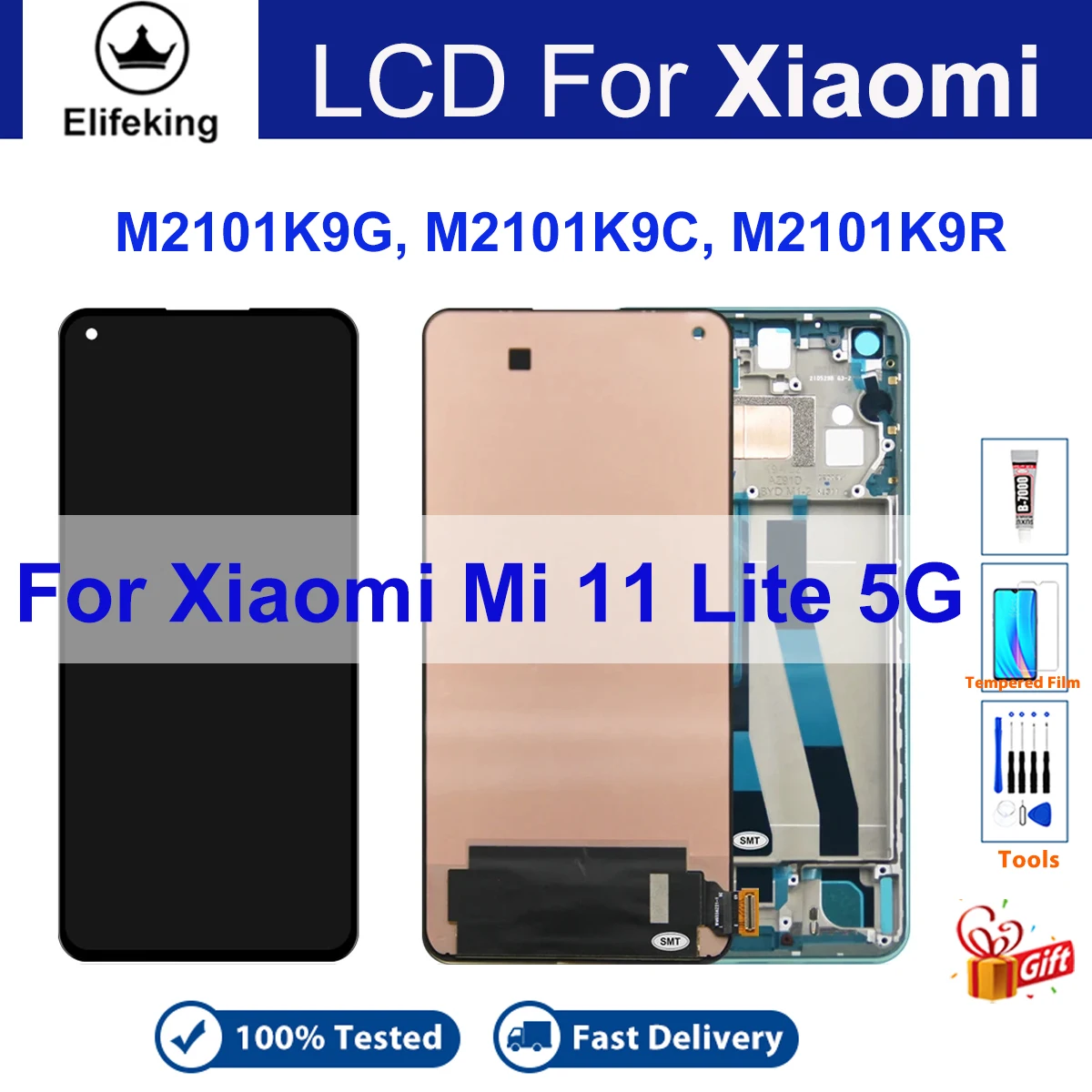 For Xiaomi Mi 11 Lite 5G Display M2101K9G LCD Touch Screen Digitizer Assembly Replacement 100% Tested Repair Parts with Tools