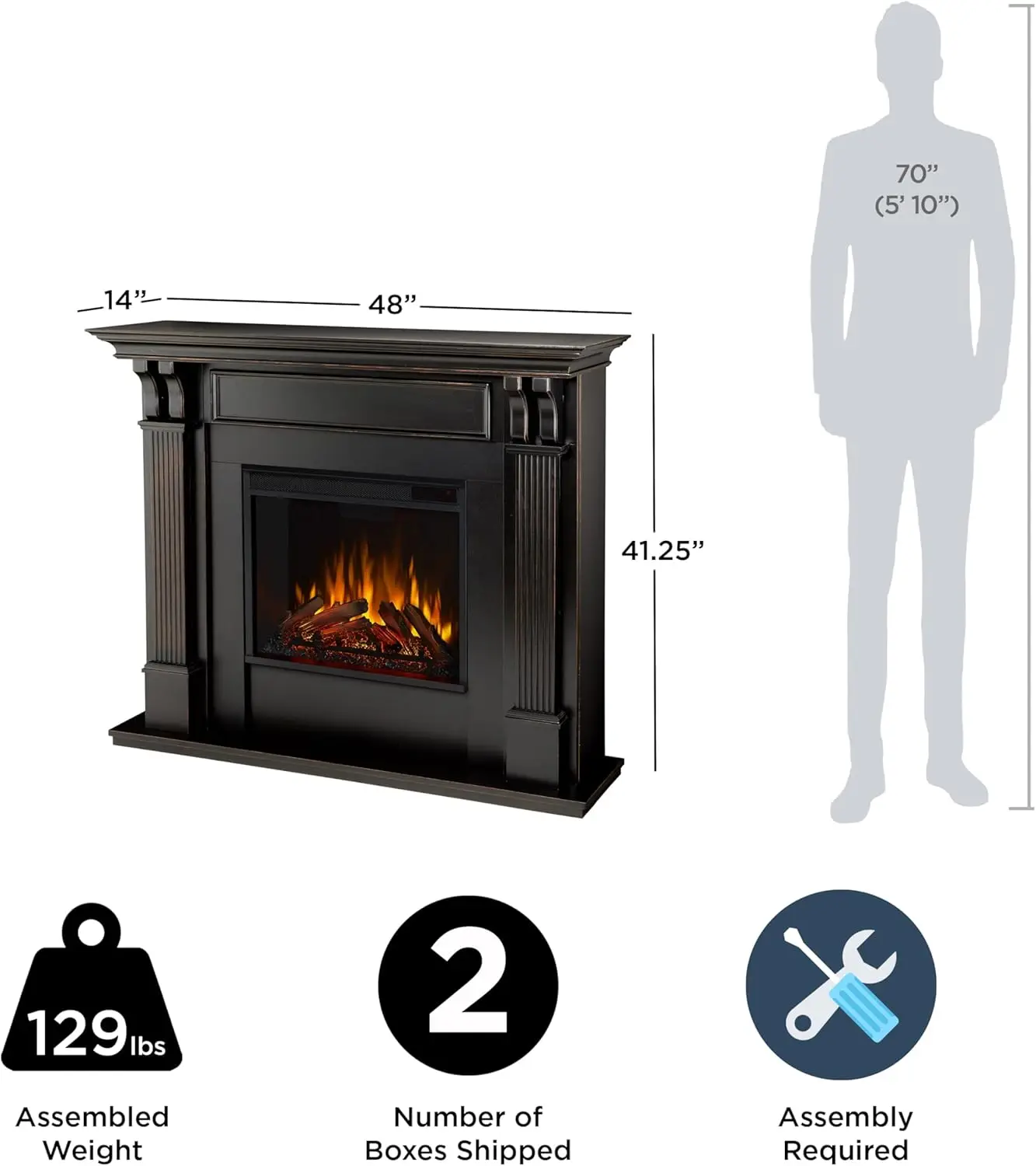 Real Flame Ashley 48"" Electric Fireplace With Mantel For Living Room Or Bedroom, Replaceable Fireplace Insert Heater,