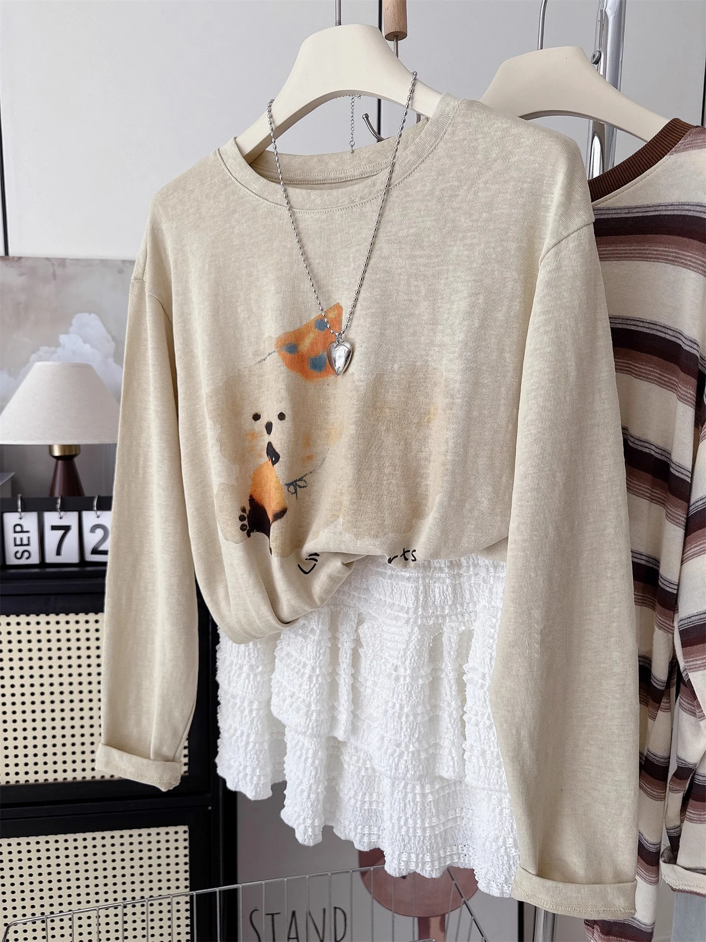 

Женская тонкая базовая футболка с длинным рукавом и принтом в стиле ретро-мультфильма с изображением собаки, осенне-зимняя новинка, хлопок