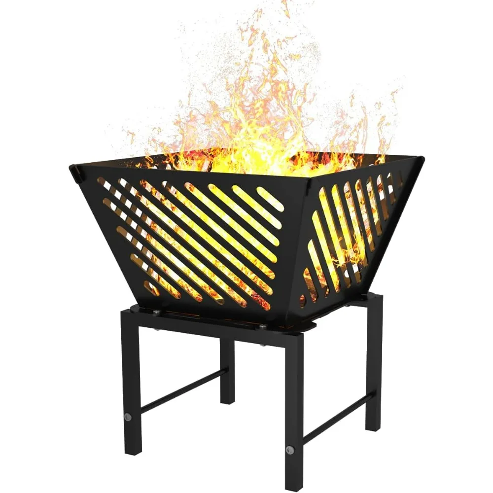 

Outdoor Fire Pit 17 Inch Portable with Storage Bag for Camping, Patio Heating, Picnic and BBQ, Trapezoid Diagonal Hollow, Black