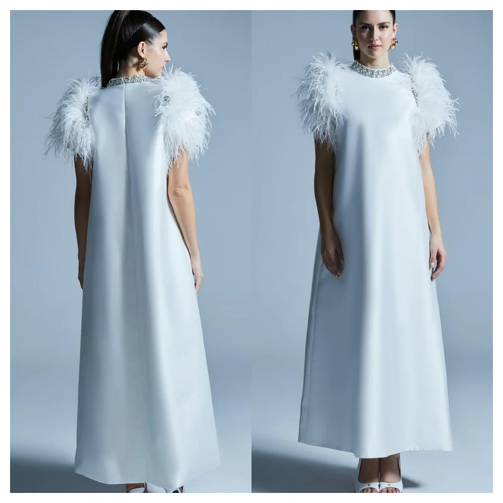 

Элегантное белое атласное вечернее платье по индивидуальному заказу, современное вечернее платье без рукавов с круглым вырезом, высокое качество, платья знаменитостей длиной до щиколотки