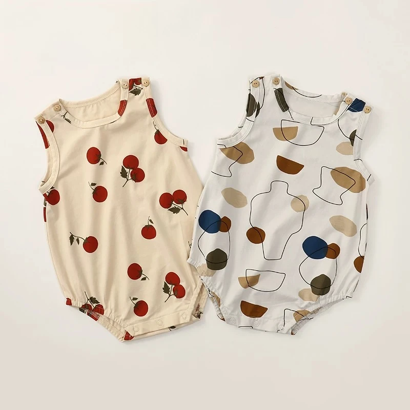 Nordic Style Baby Cotton Sleeveless Romper Pattern Print Bodysuit Summer New Breathable Newborn Infant One Piece Clothes