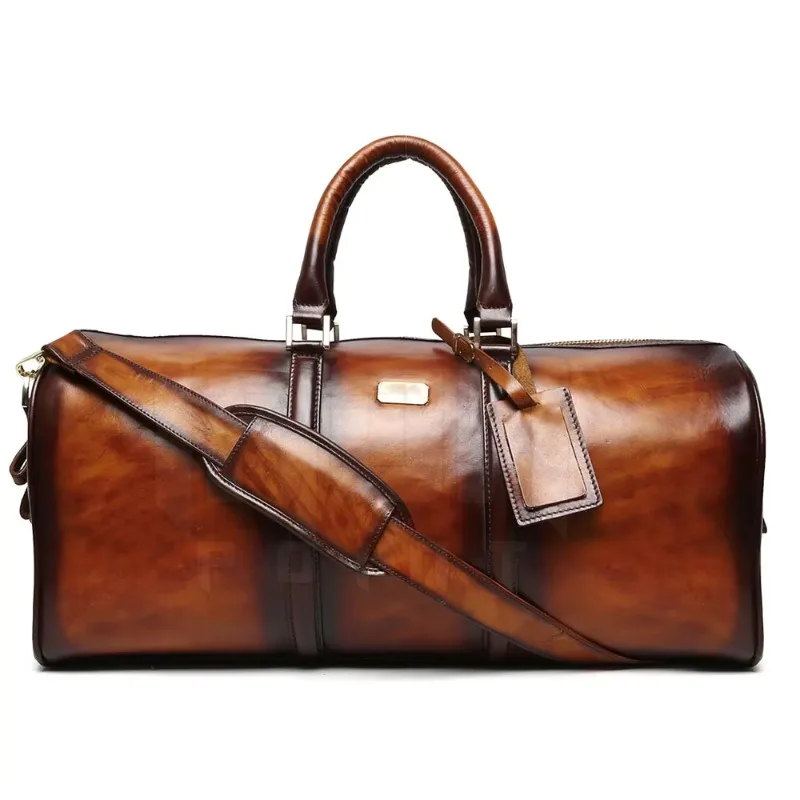 Modern Design High Quality Leather Luggage Bag Polyester Lined Zipper Lightweight Practical Travel Outdoor Sports