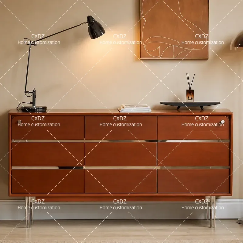 French retro nine-chest cabinet, American solid wood bedroom, bedside storage cabinet, antique balcony, living room locker,