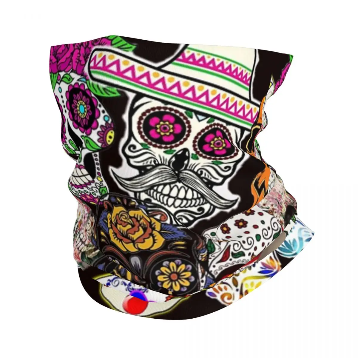 Calaveras Sugar Skull Bandana Neck Gaiter Printed Magic Scarf Warm Headband Cycling Unisex Adult Breathable