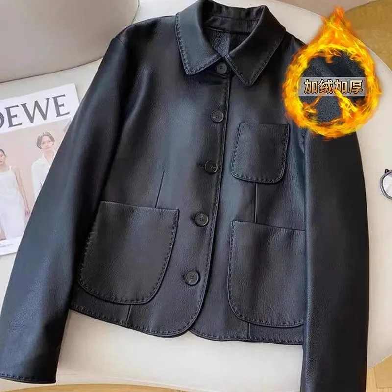 الخريف الشتاء سيدة الموضة المخملية بولي Leather سترة جلدية المرأة الكورية حجم كبير 4XL معطف جلد 2025 الإناث التلبيب فو سترة جلدية #2