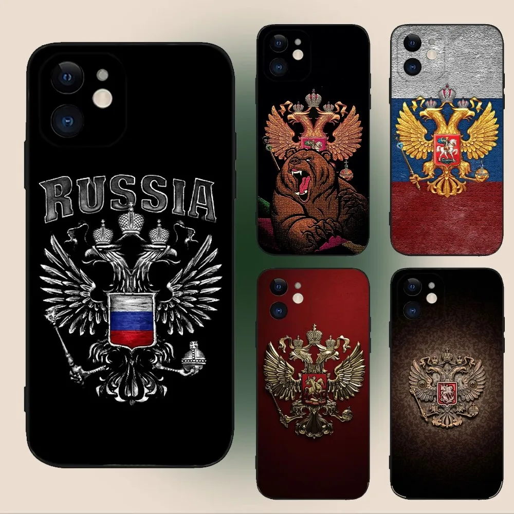 Russia Russian Flags Poccnr Emblem Phone Case For iPhone 16,15,14,13,12,11,Plus,Pro Max,XS,X,XR,Mini Soft Silicone Black Cover