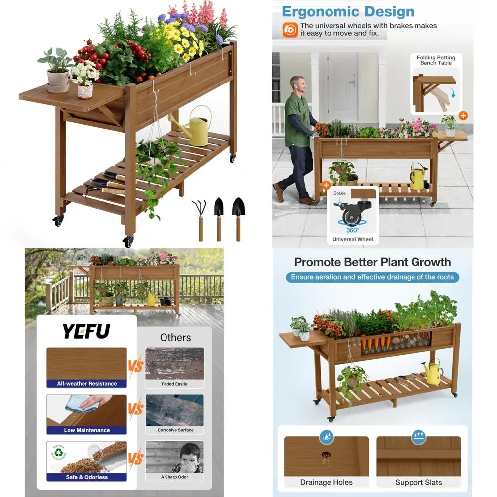 

Elevated Garden Planter Box 57x18x30in - 400lb Weight Capacity Waterproof with Wheels for Raised Gardening