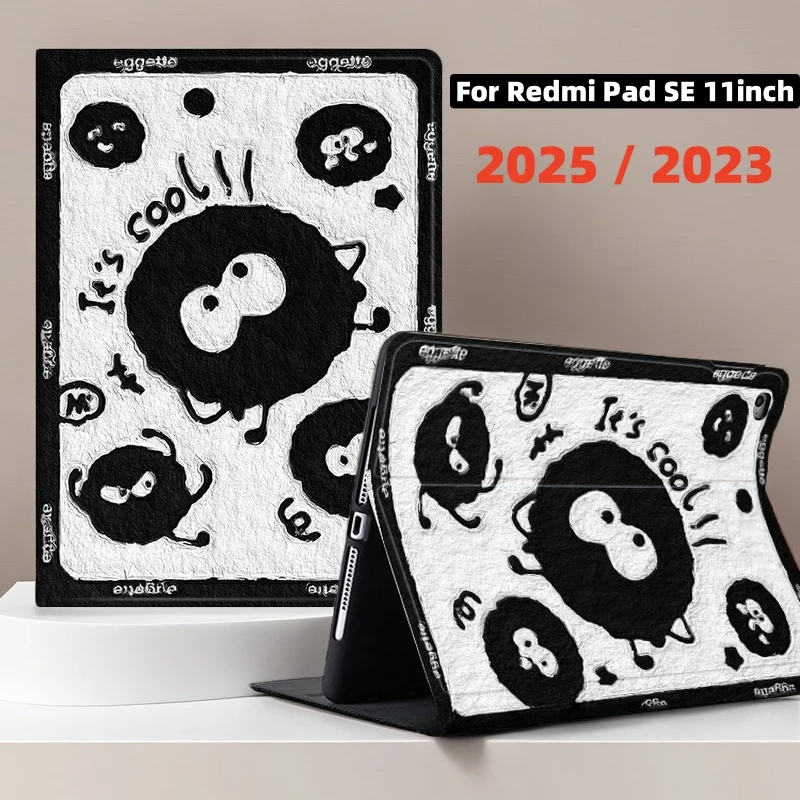 

For Xiaomi Redmi Pad 2 Case 2025 11'' Cartoon Black Briquettes Book Flip Stand Tablet Cases For Redmi Pad SE 11inch Case 2023